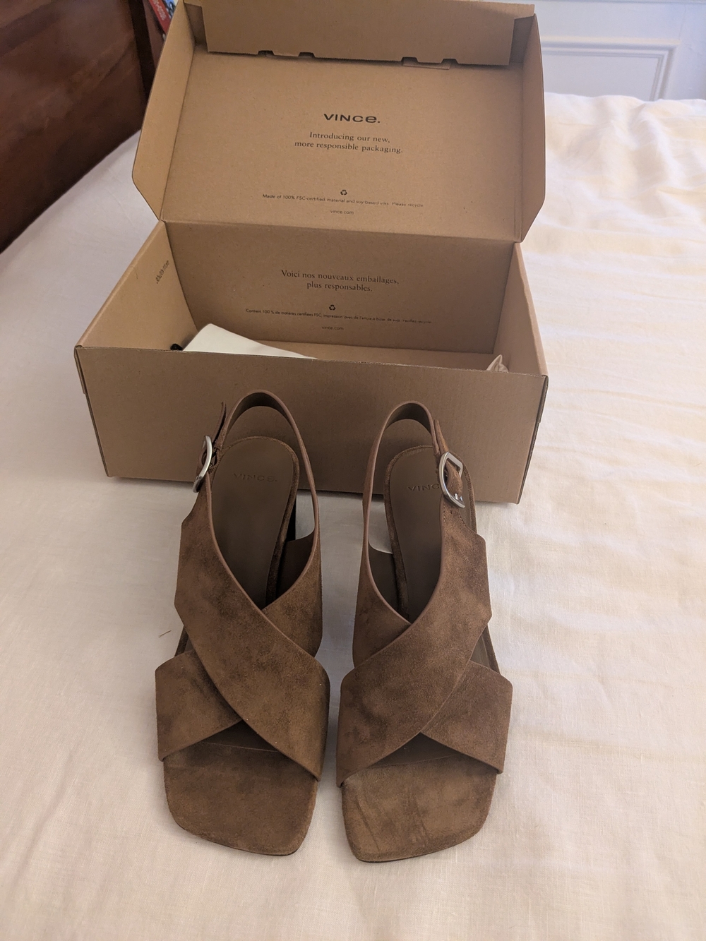 Vince Brown Taupe Suede Crisscross Slingback Heels